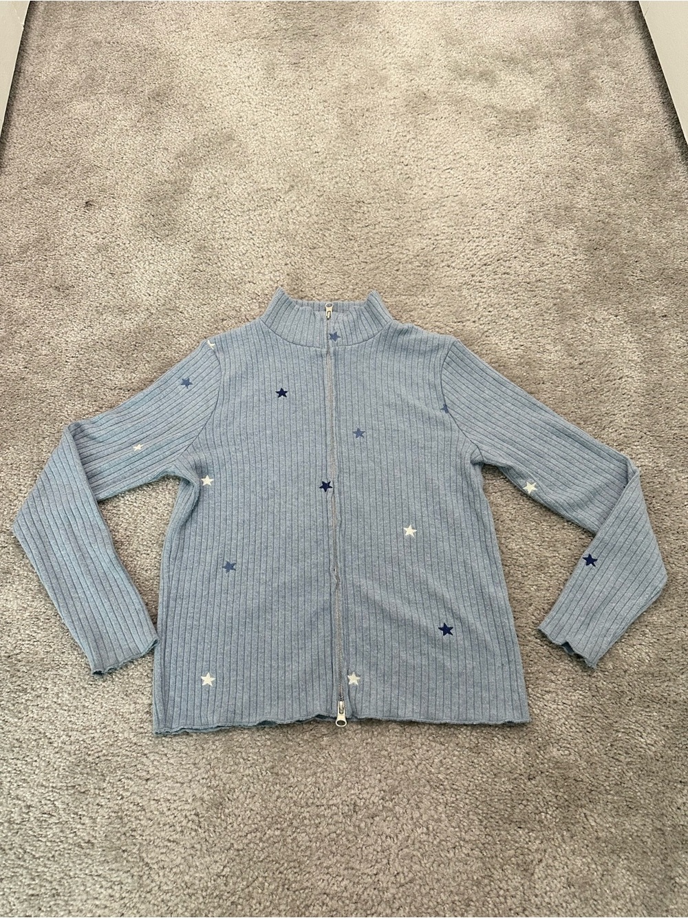 Belle Du Jour Light Blue Ribbed Zip Cardigan with Star Detail Size Large